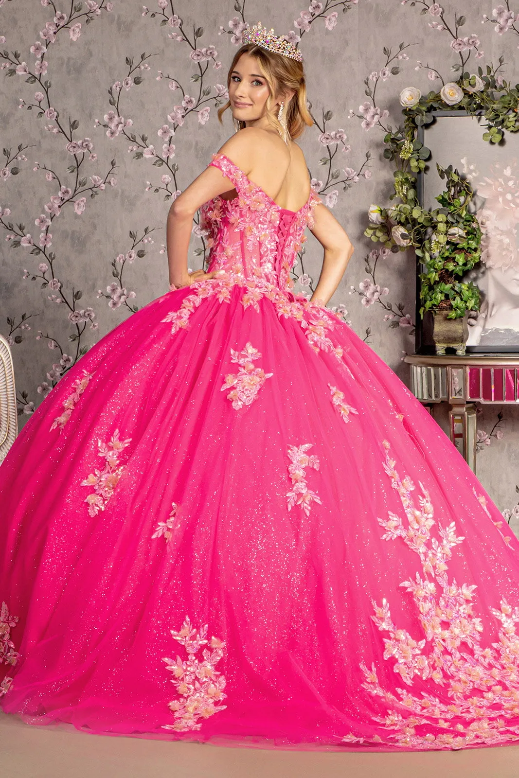 3D Floral Off Shoulder Corset Ball Gown by GLS Gloria GL3469