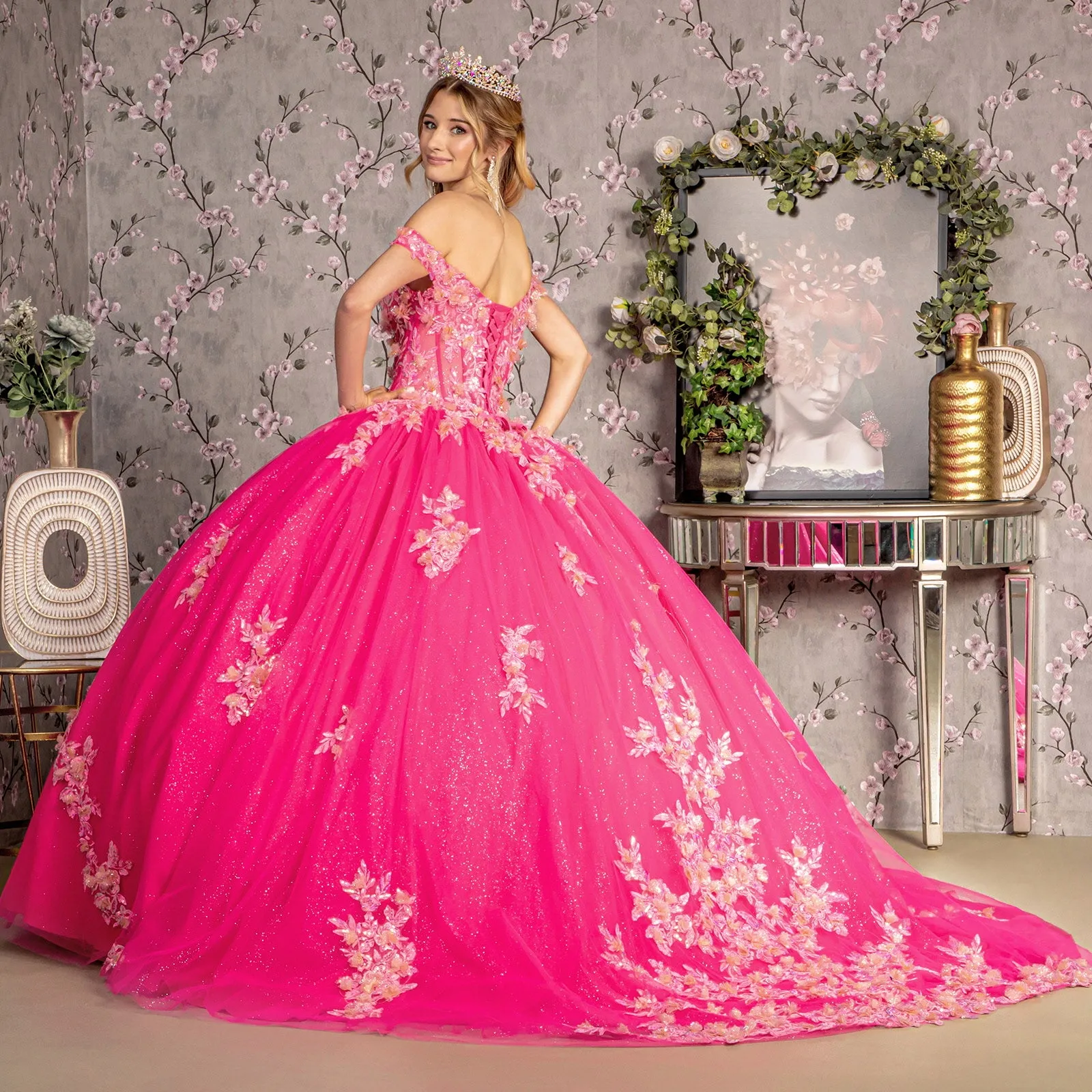 3D Floral Off Shoulder Corset Ball Gown by GLS Gloria GL3469