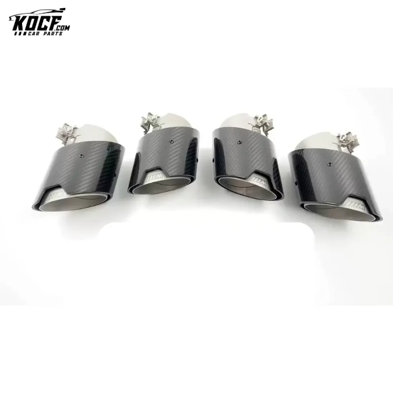 4 Pcs Stainless Steel Glossy Black Carbon Fiber Exhaust tip tail ends Exhaust tip muffler tip Fits for BMW M3 G80 M4 G82 G83