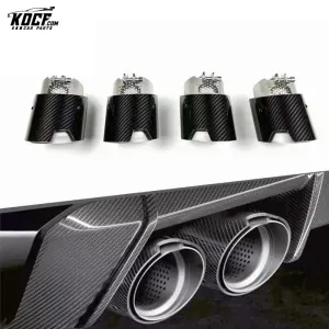 4 Pcs Stainless Steel Glossy Black Carbon Fiber Exhaust tip tail ends Exhaust tip muffler tip Fits for BMW M3 G80 M4 G82 G83