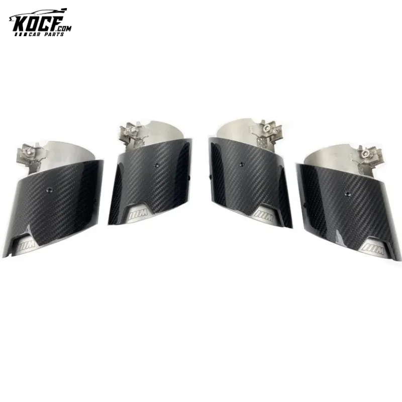 4 Pcs Stainless Steel Glossy Black Carbon Fiber Exhaust tip tail ends Exhaust tip muffler tip Fits for BMW M3 G80 M4 G82 G83