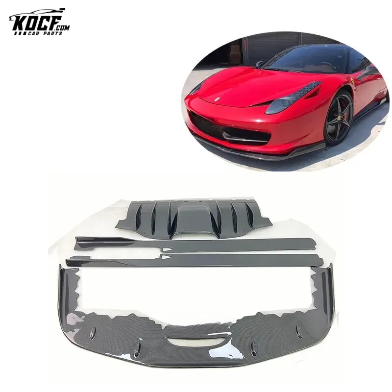 A- Veloce Style Carbon Fiber Body kit Front bumper lip Side Skirts Rear Diffuser Valance Spoiler For Ferrari 458 Italia 11-13