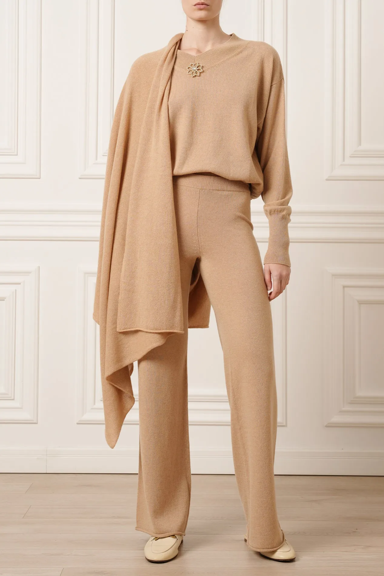 Akeem Cashmere Wide-Leg Pants In Dune