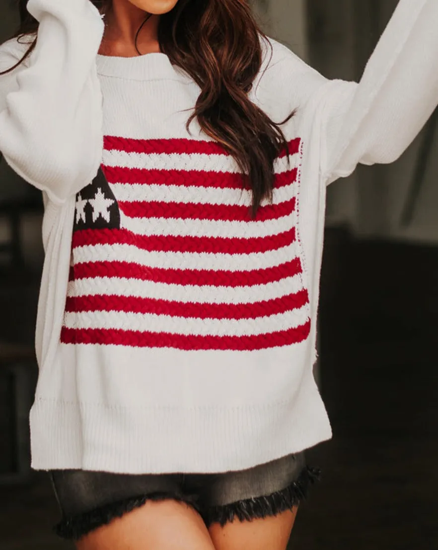 American Flag Cable Knit Sweater