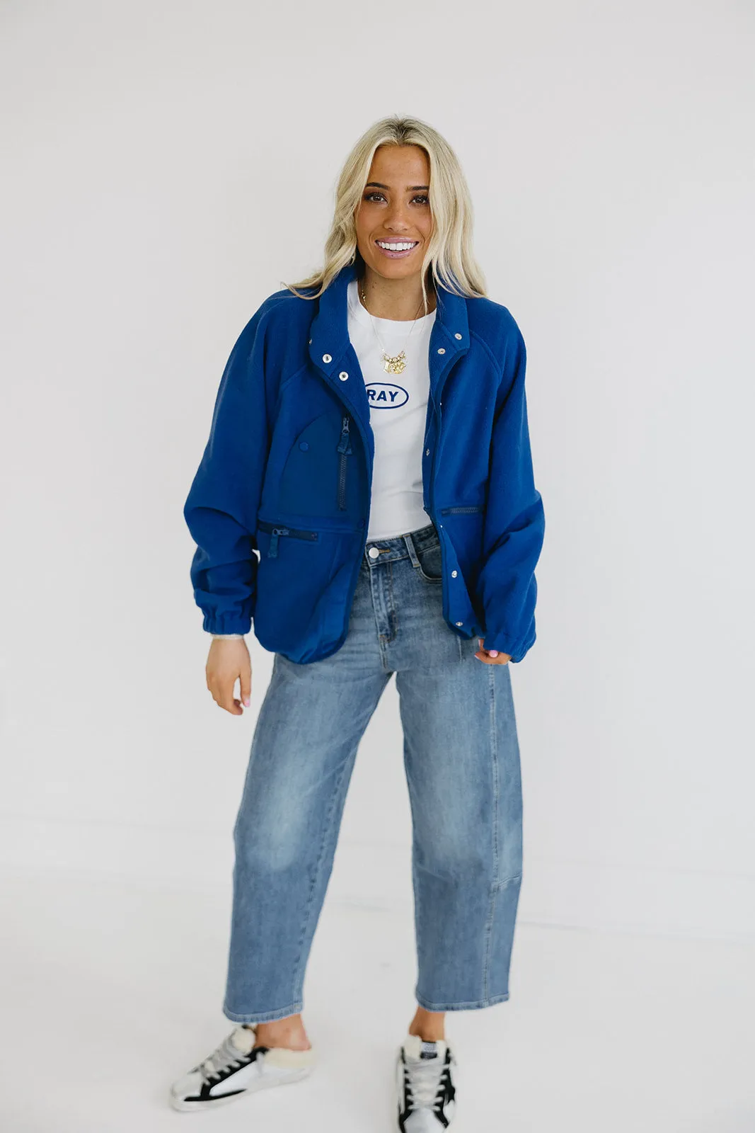 Anne Oversized Fleece Jacket - Blue