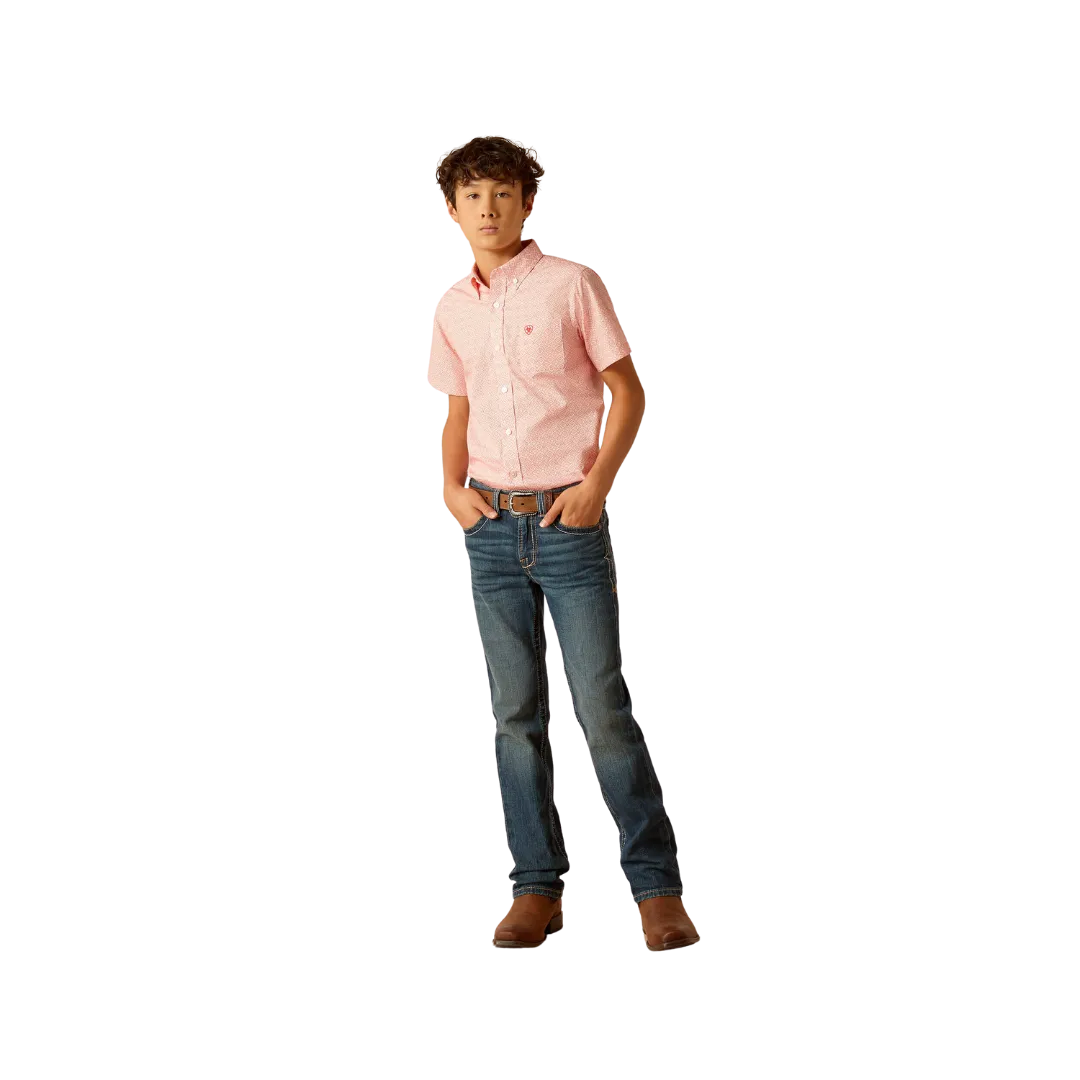 Ariat Kid's Kamden Classic Fit Coral Shirt