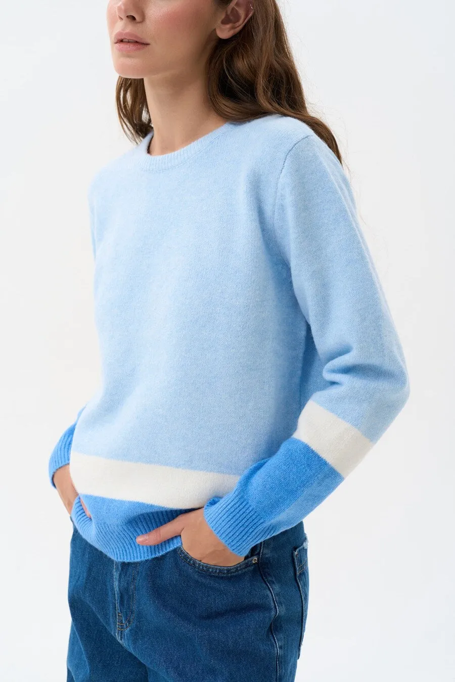 Blue Color Block Knit Sweater