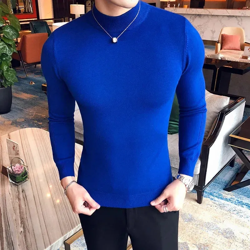 Bonsir 9 Colors Half High Neck Men's Sweater Autumn Winter Casual Solid Color Warm Pullover High Quality Slim Fit Long Sleeve Sweaters