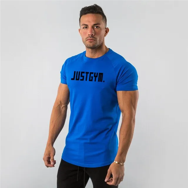 Brand Men T-Shirt Fitness Slim Fit Shirts Short Sleeve Cotton Gym Workout Clothes