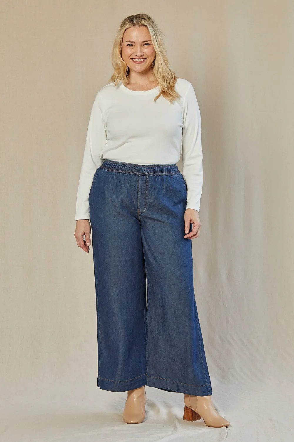 Breezy Regular Length Relaxed Tencel Pant in Mid Wash