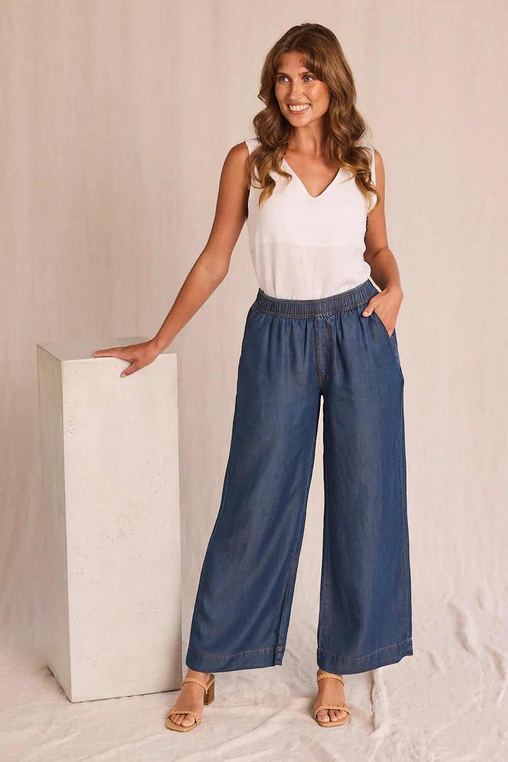 Breezy Regular Length Relaxed Tencel Pant in Mid Wash