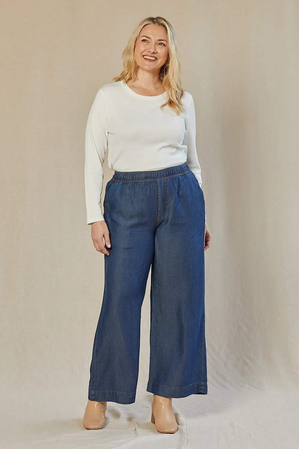 Breezy Regular Length Relaxed Tencel Pant in Mid Wash