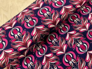 Cerise Floral on Navy Bubble Viscose