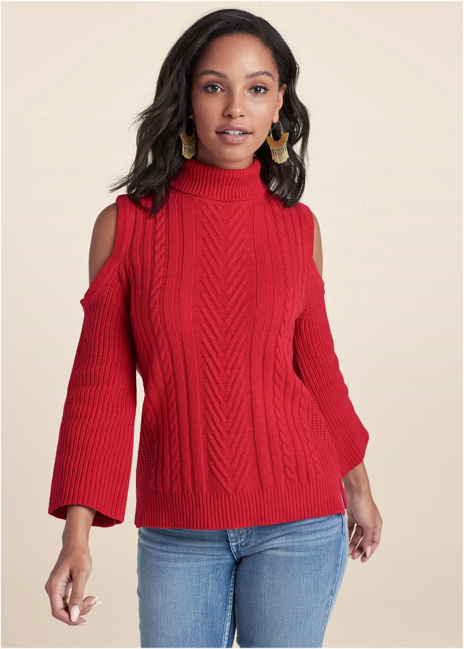 Cold-Shoulder Sweater - Red