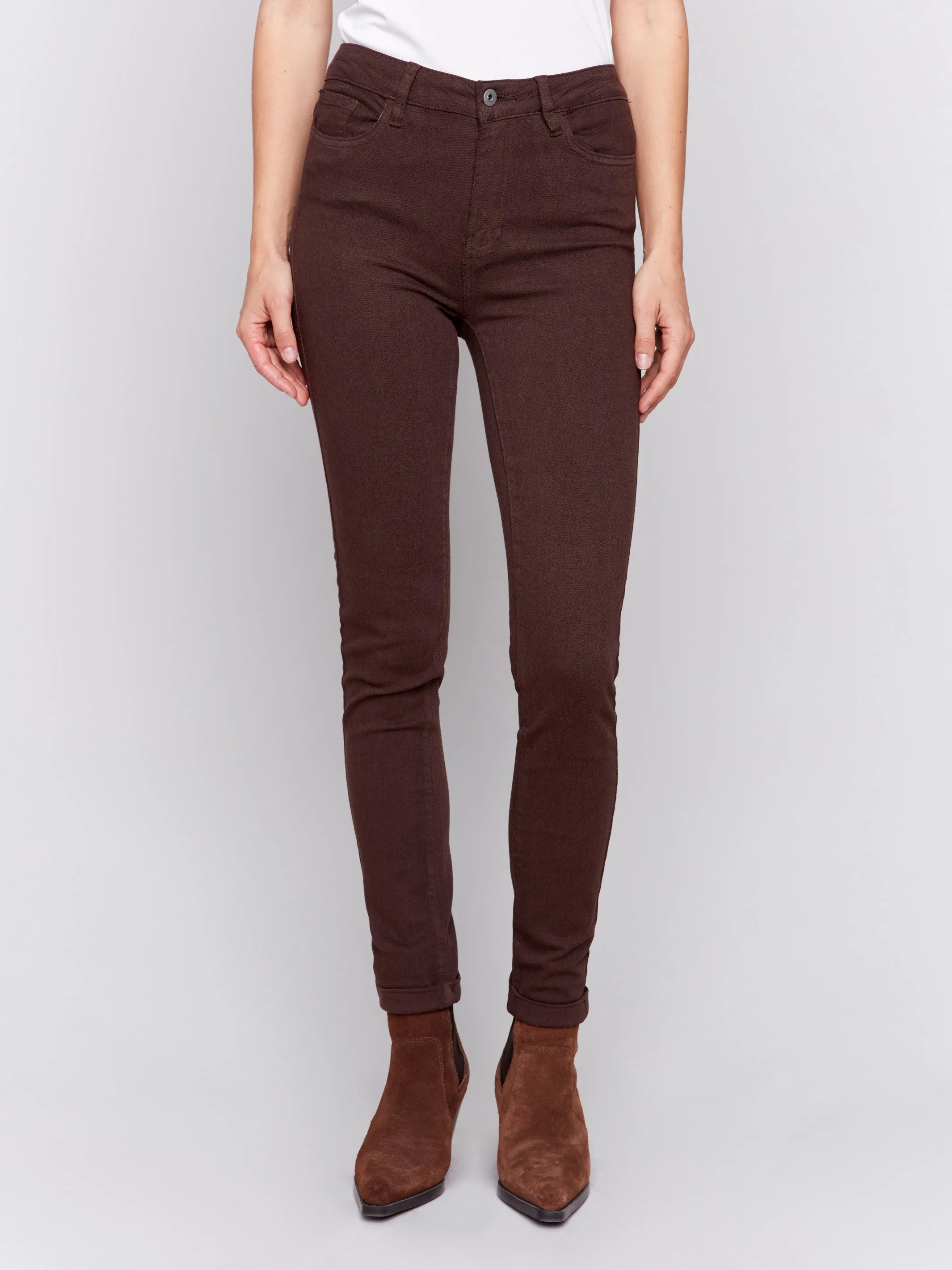 Cuffed Hem Twill Jeans - Mocha