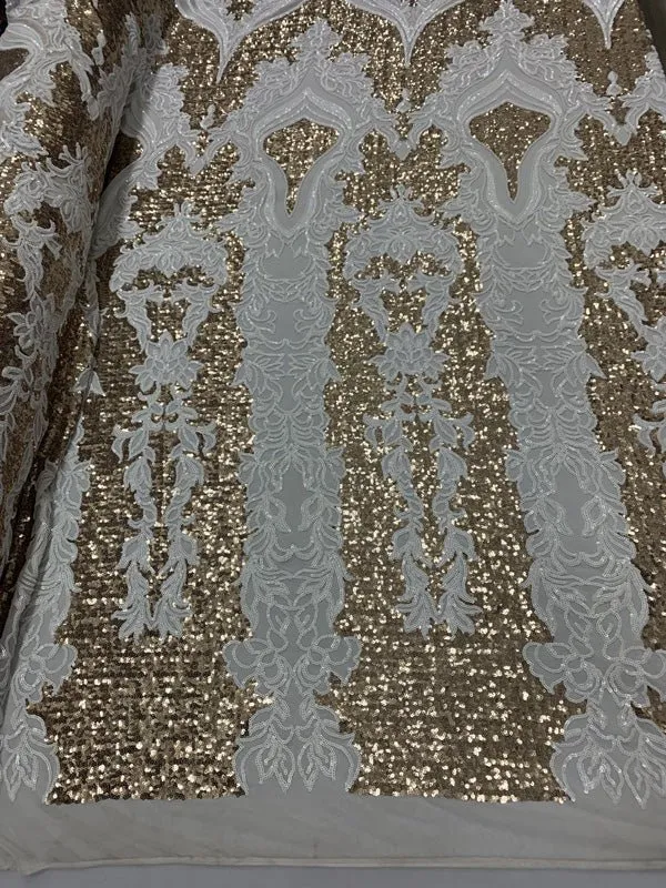 Elegant 4 WAY Stretch Sequins On Power Mesh//Spandex Mesh Lace Sequins Fabric By The Yard//Embroidery Lace/ Gowns/Veil/ Bridal