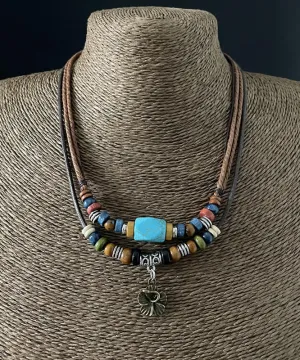 Elegant Faux Leather Alloy Turquoise Pendant Necklace