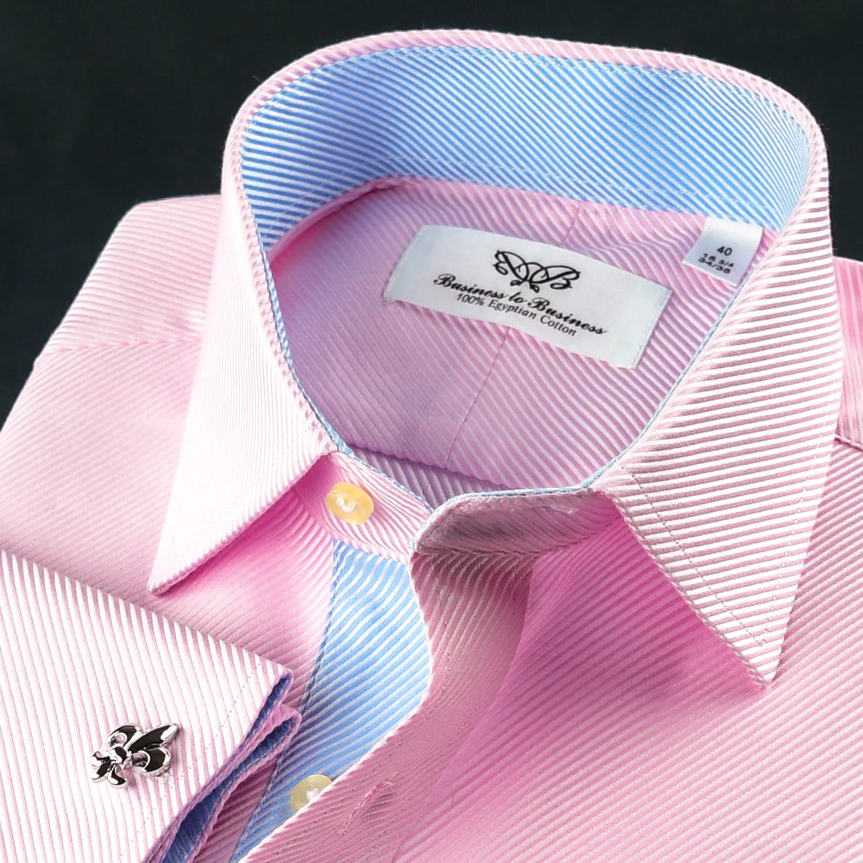 Elegant Pink Twill Double Ply 80's Fine Wevon Formal Shirt Matching Inner Lining