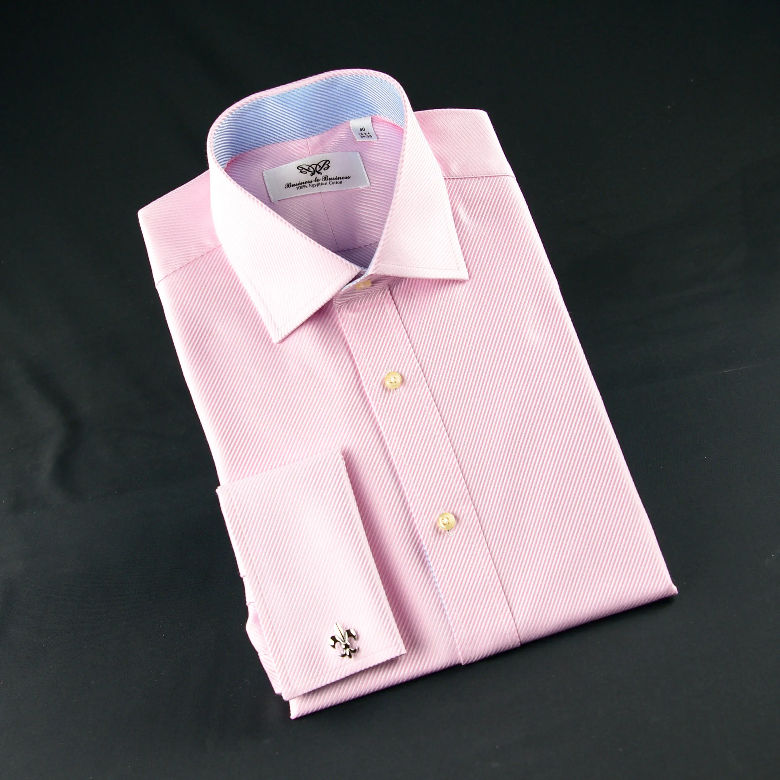 Elegant Pink Twill Double Ply 80's Fine Wevon Formal Shirt Matching Inner Lining