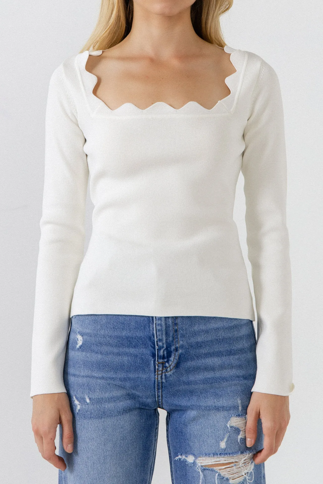 Endless Rose - Scallop Detail Long Sleeve Sweater