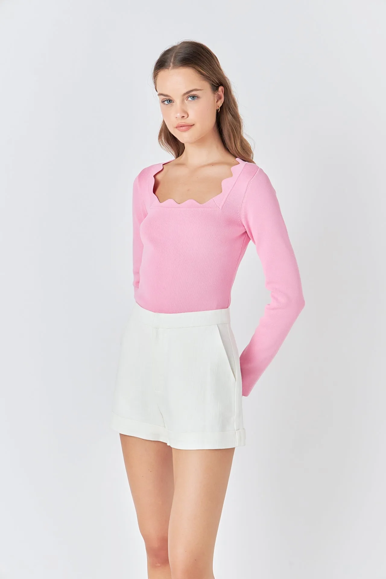 Endless Rose - Scallop Detail Long Sleeve Sweater