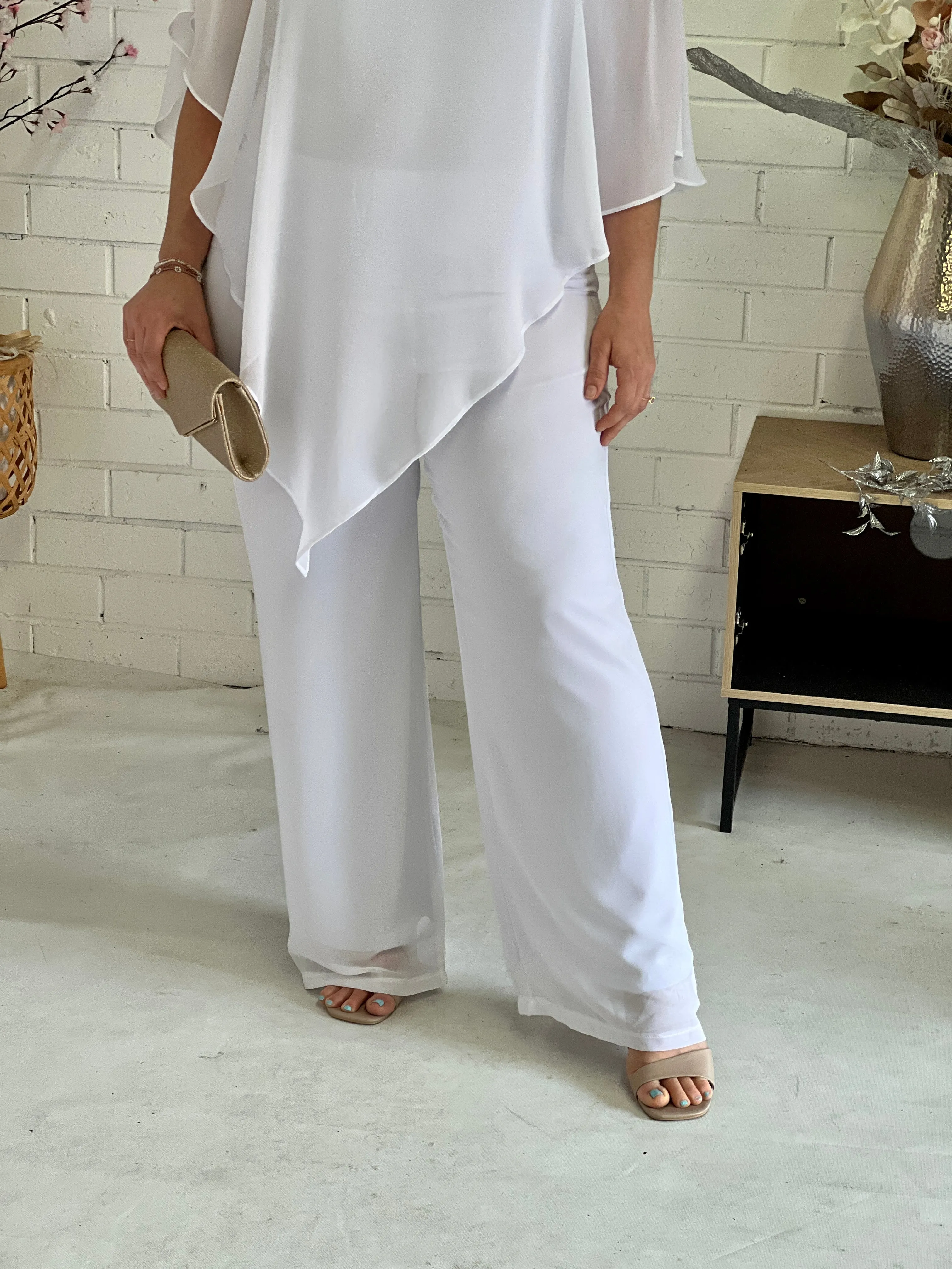 Faith White Chiffon Pants