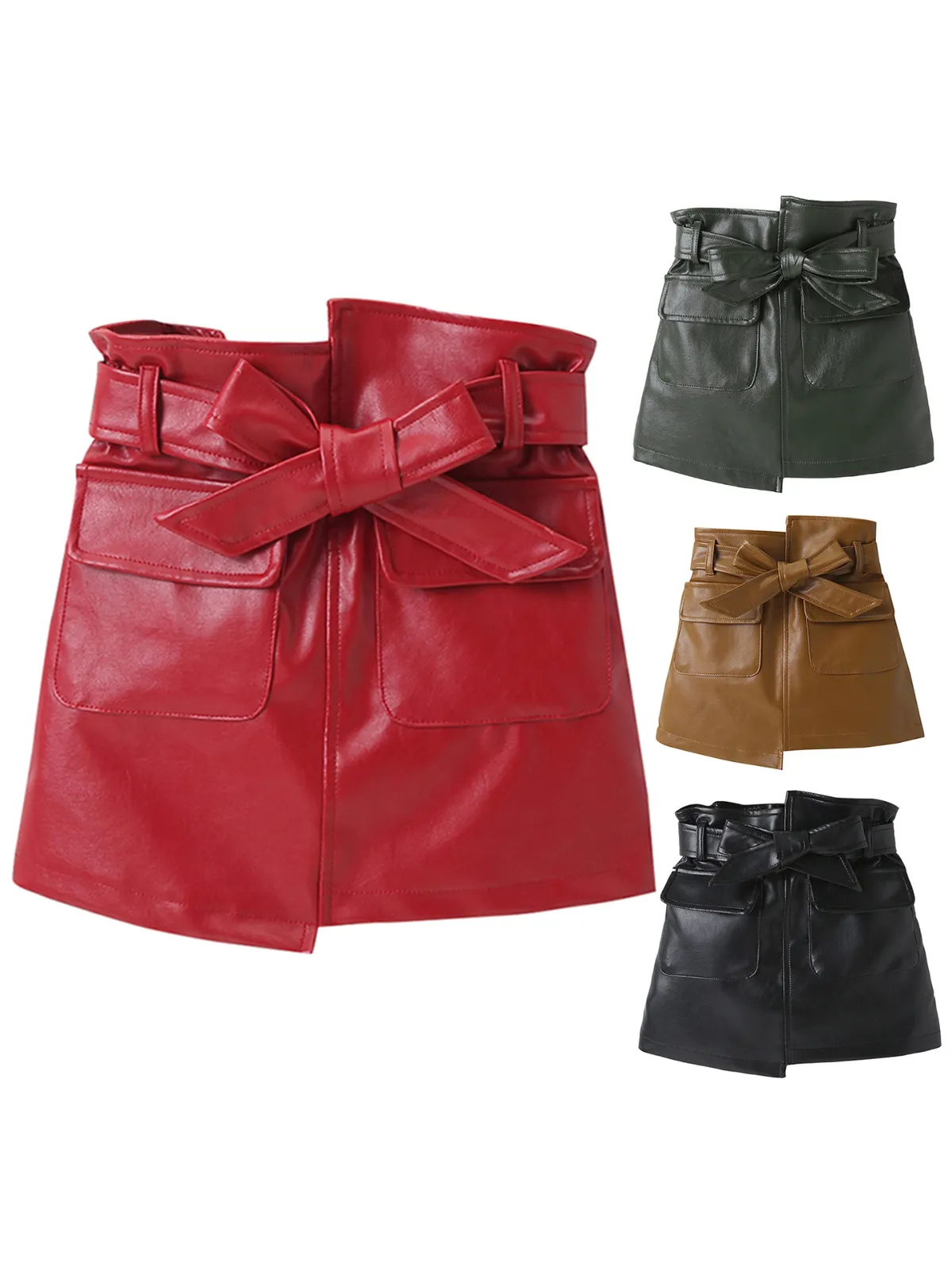 Faux Leather Tie Front Skirt