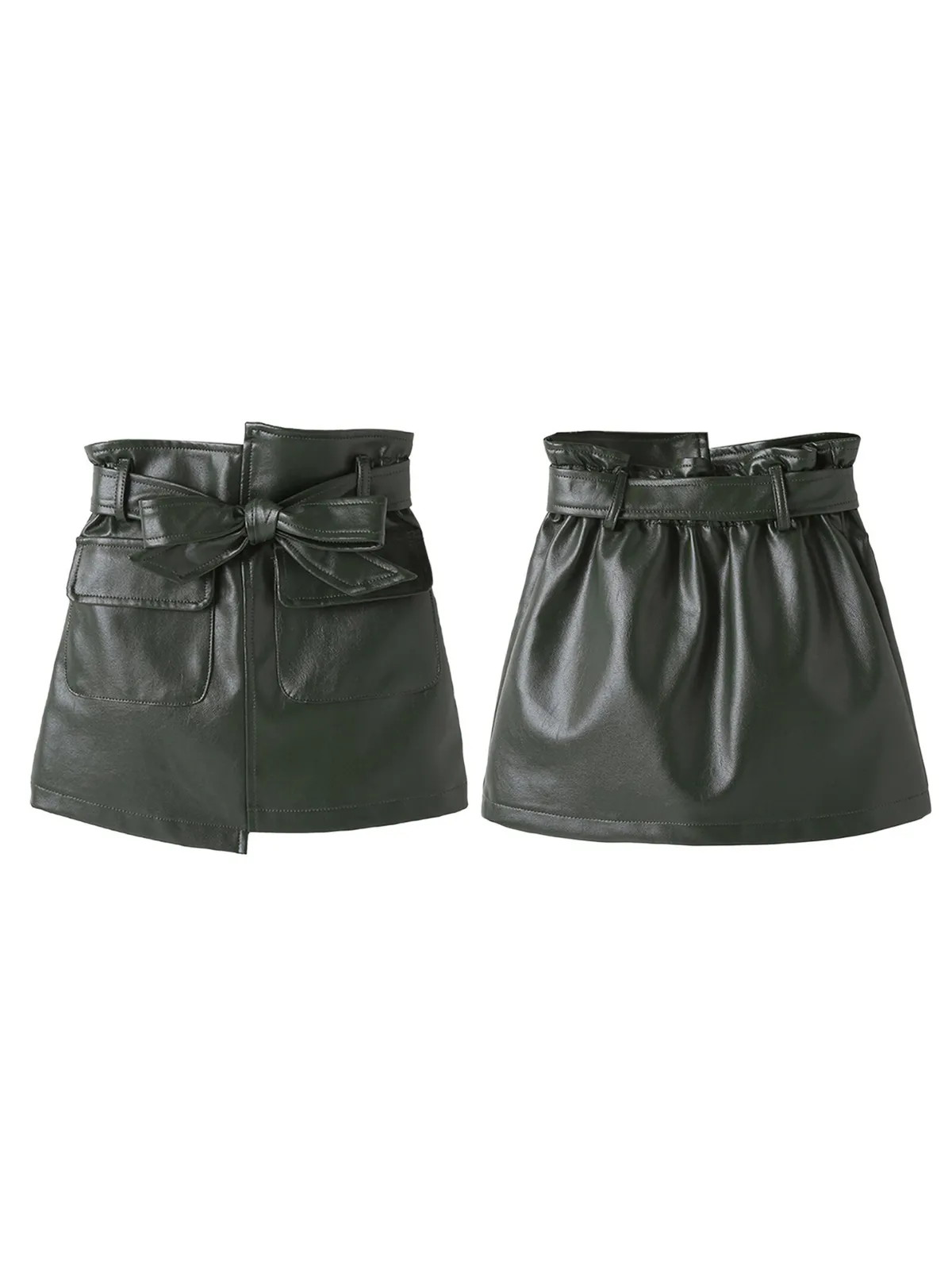 Faux Leather Tie Front Skirt