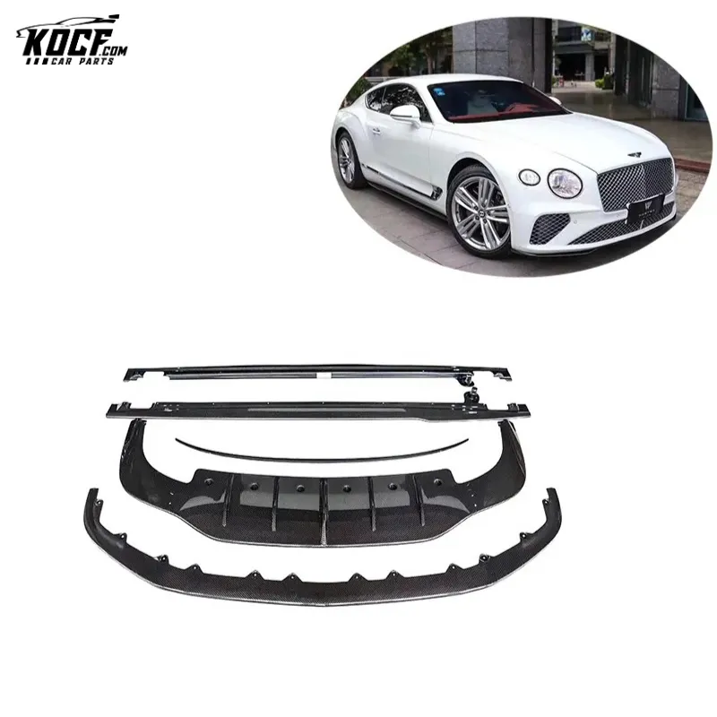 For 2020 Bentley Continental GT W12 100-year Limited style Carbon Fiber Body kit Front Bumper Lip Side Skirts Diffuser Spoiler