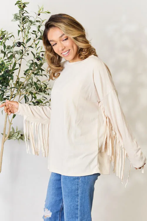 Full Size Fringe Detail Long Sleeve Blouse