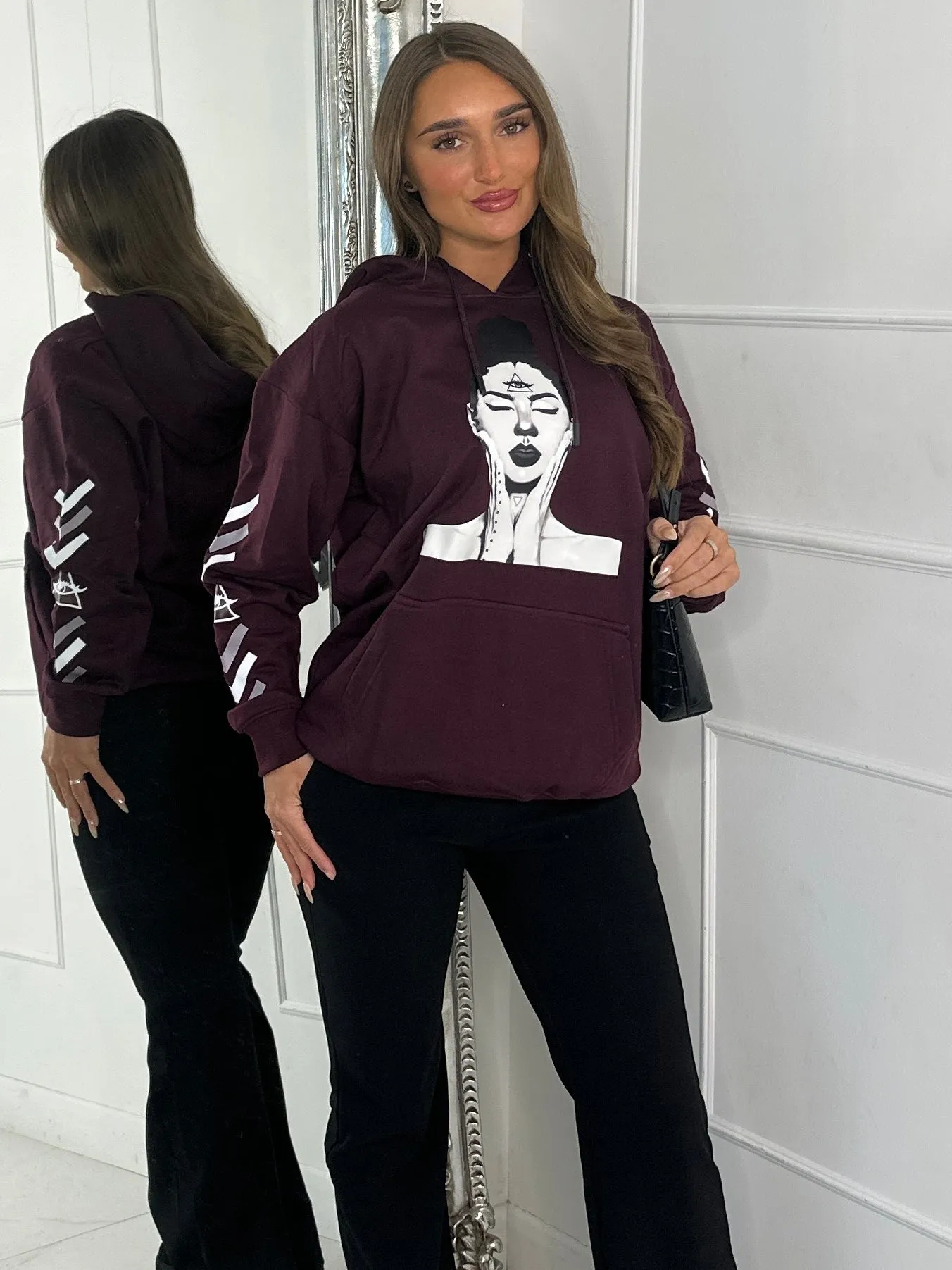 Girl Print Hoodie - Wine