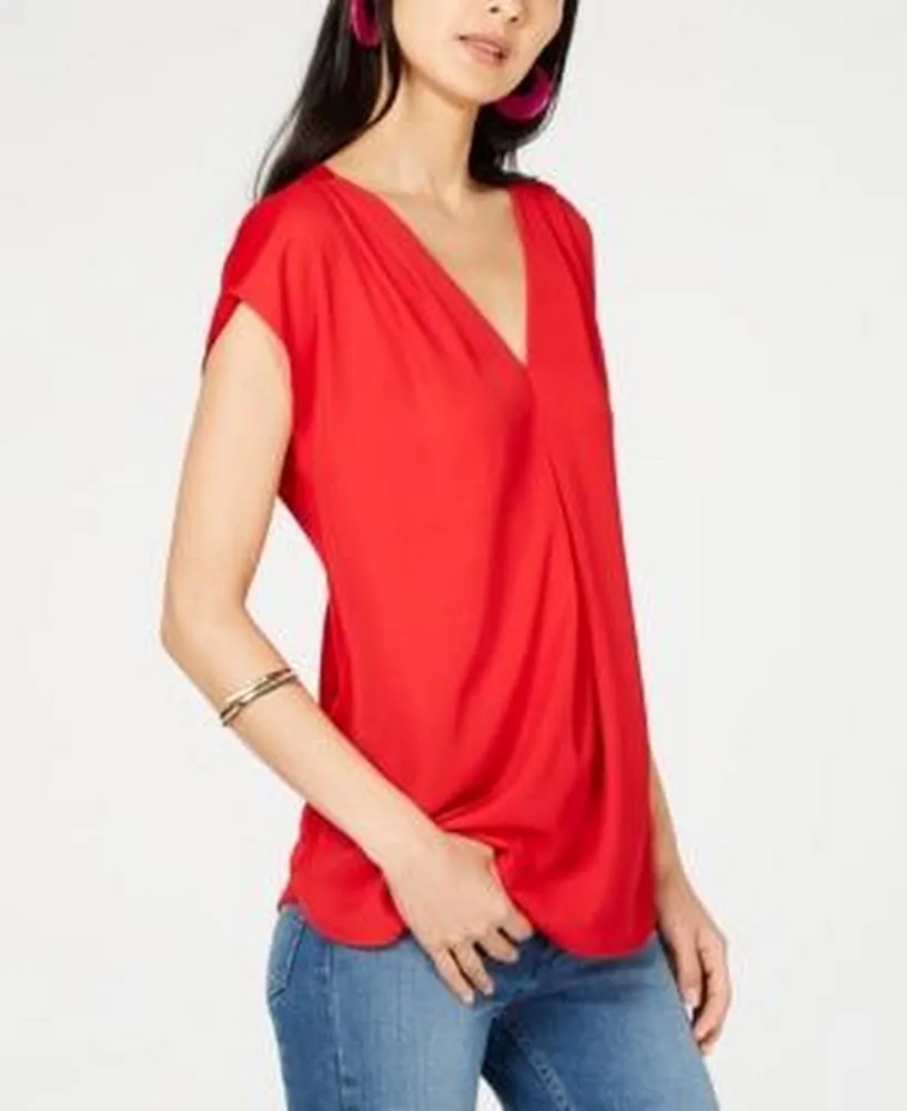 I.n.c. Women's Inverted-Pleat V-Neck Top, Size Medium