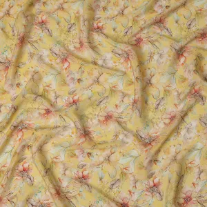 Lemon Yellow Viscose Digital Printed Fabric with Floral Design, 110 cm Width-D21314