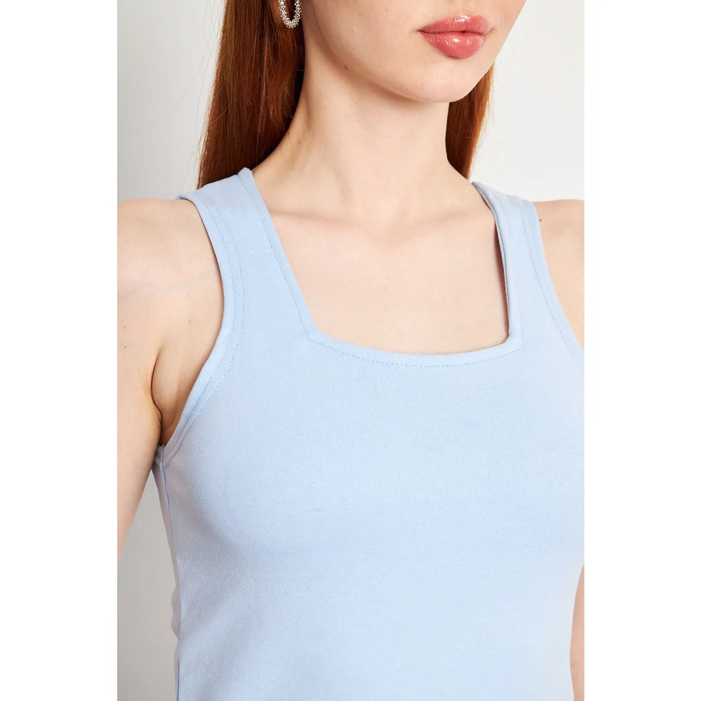 Light Blue Square Neck Tank Top