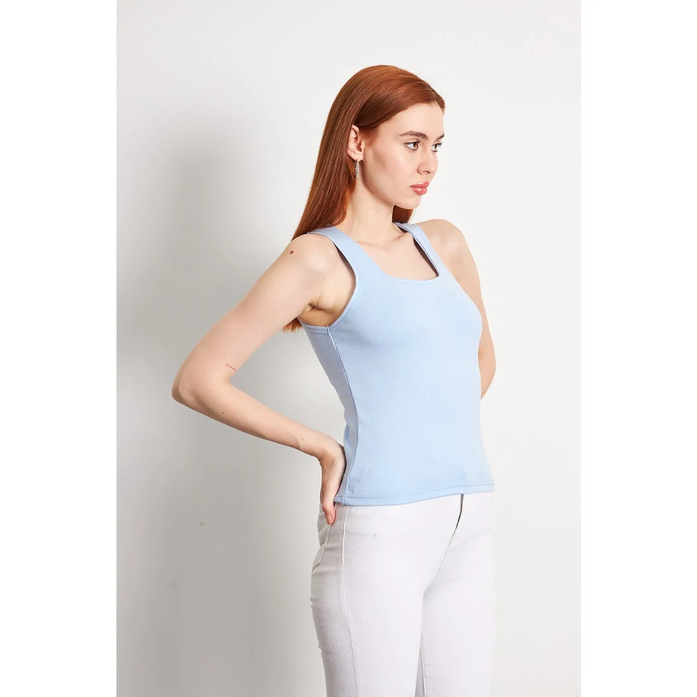 Light Blue Square Neck Tank Top