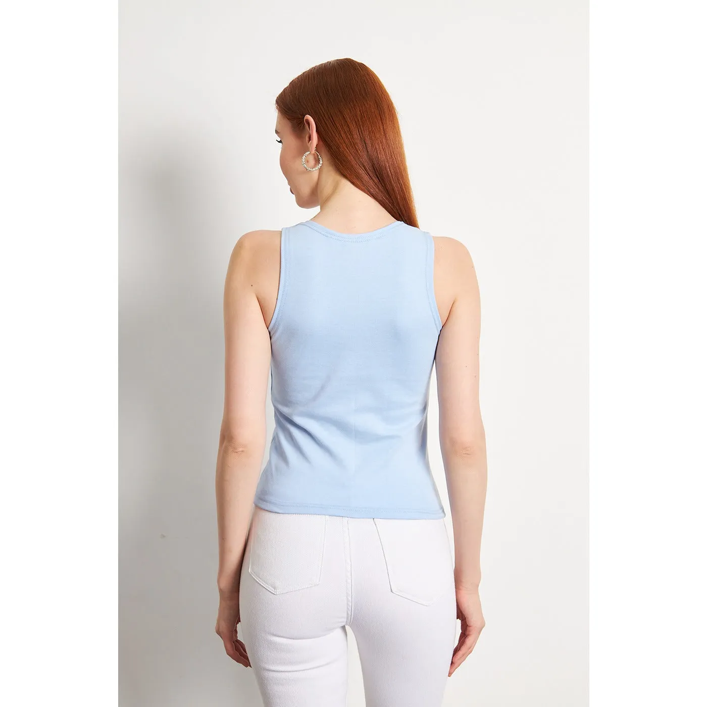 Light Blue Square Neck Tank Top