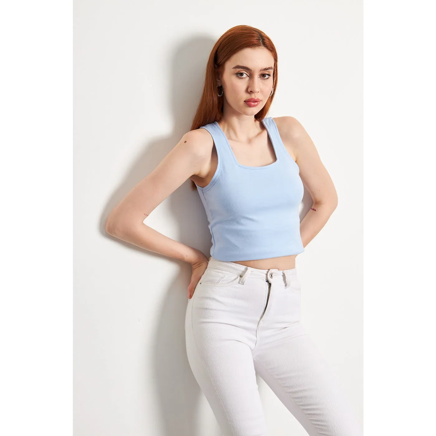 Light Blue Square Neck Tank Top