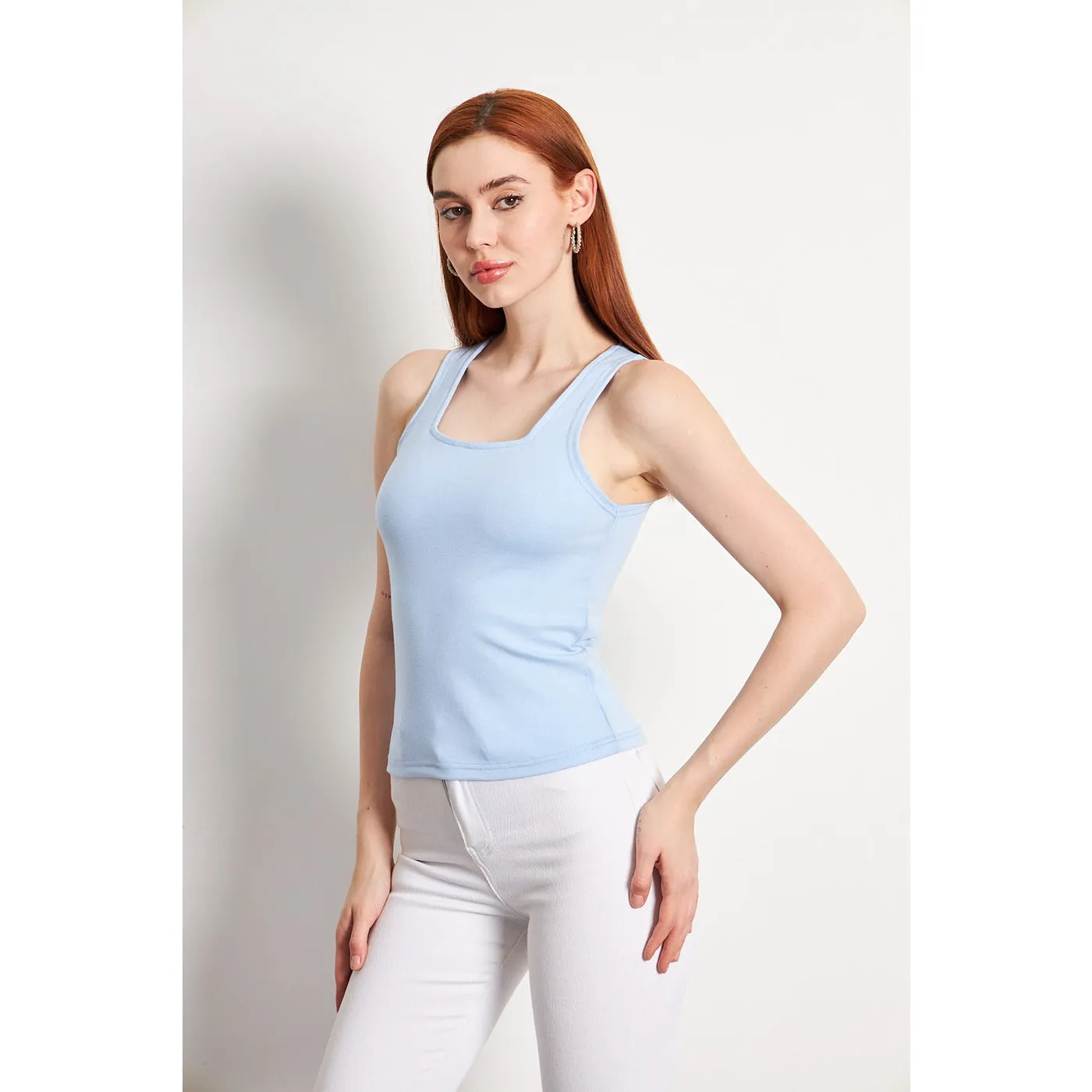 Light Blue Square Neck Tank Top