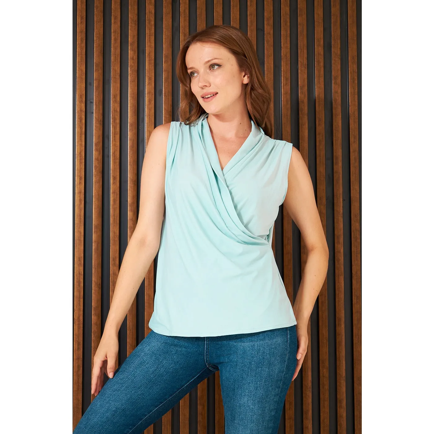 Light Blue Wrap Neck Top