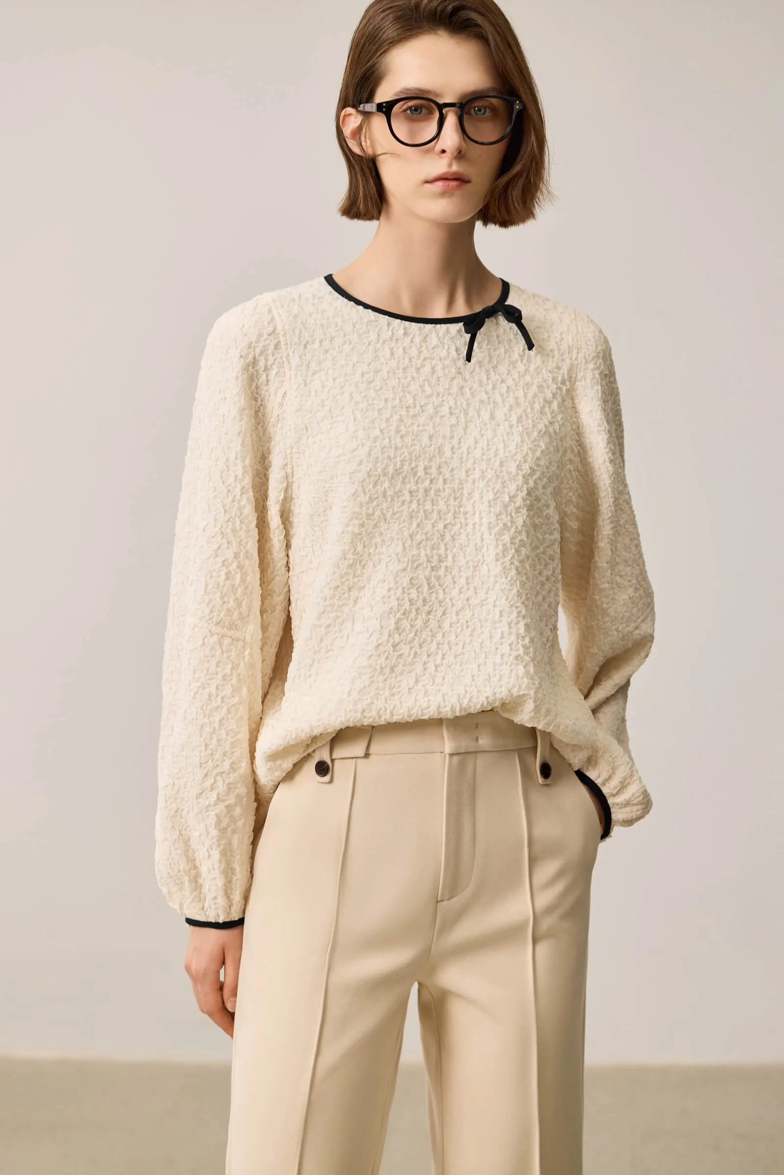 LILY Textured Pleated Chiffon Blouse