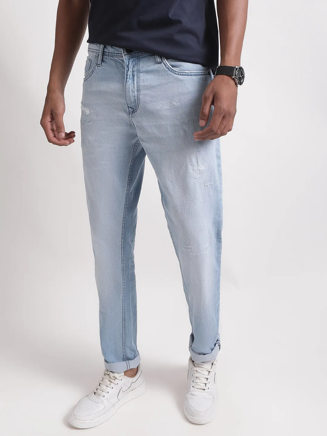 Lindbergh Men Blue Solid Tapered Fit Jeans