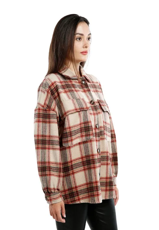 Long Sleeves Oversized Checkered Shacket