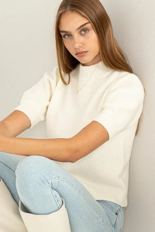 LOVELY EMBRACE PUFF SLEEVE SWEATER TOP