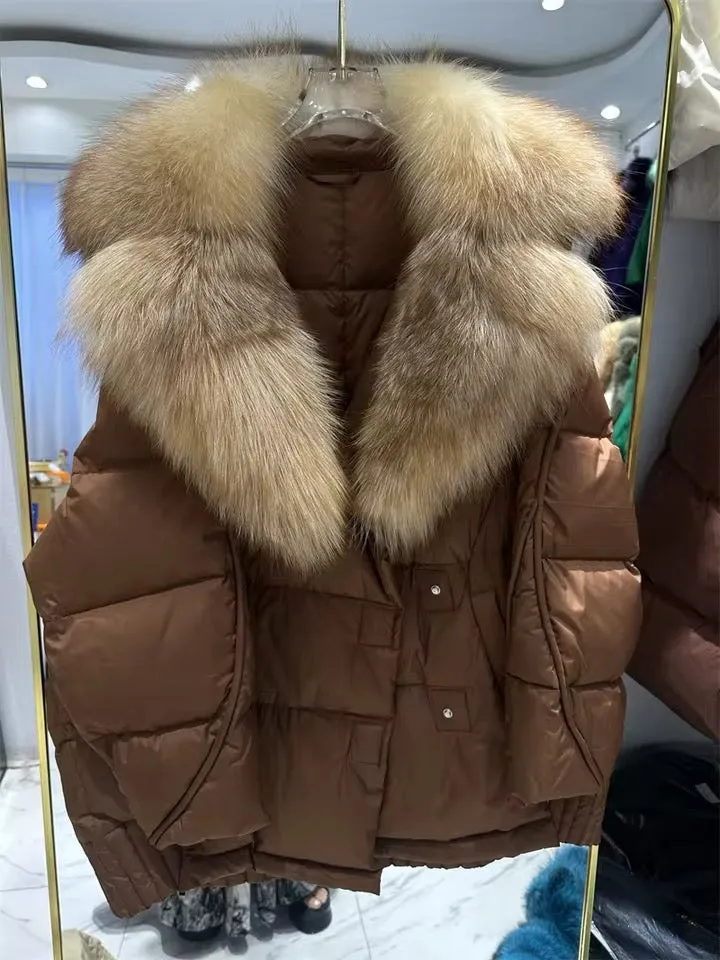 Luxurious Warmth: Women's Plus Size Duck Down Jacket with Real Fur