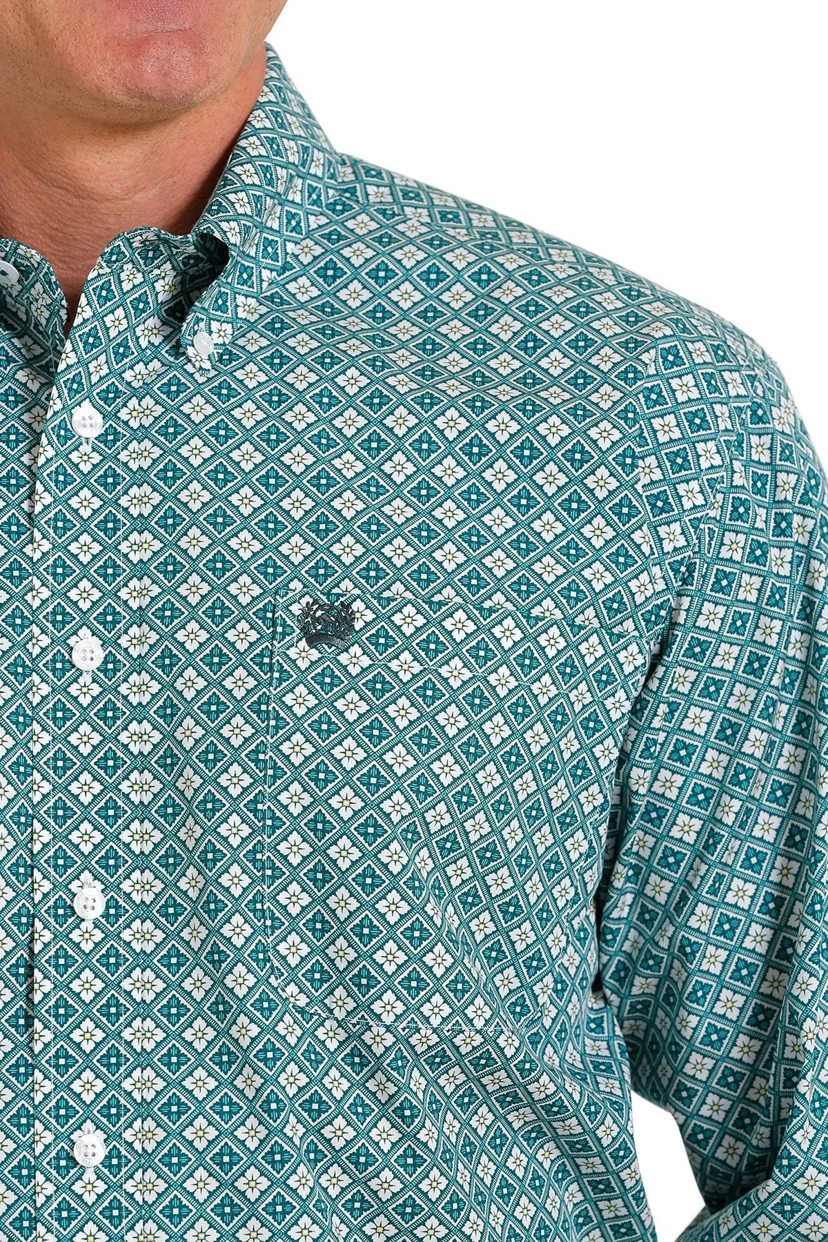 Men's Cinch Long Sleeve Green/White Floral Print Shirt