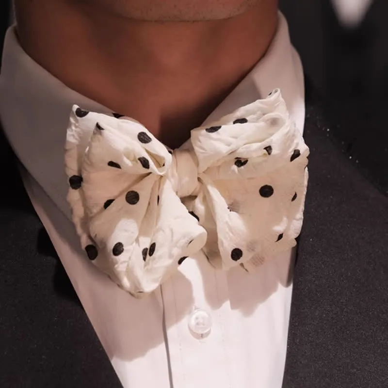 Men's Elegant Ivory Cute Polka Dots Bow Tie