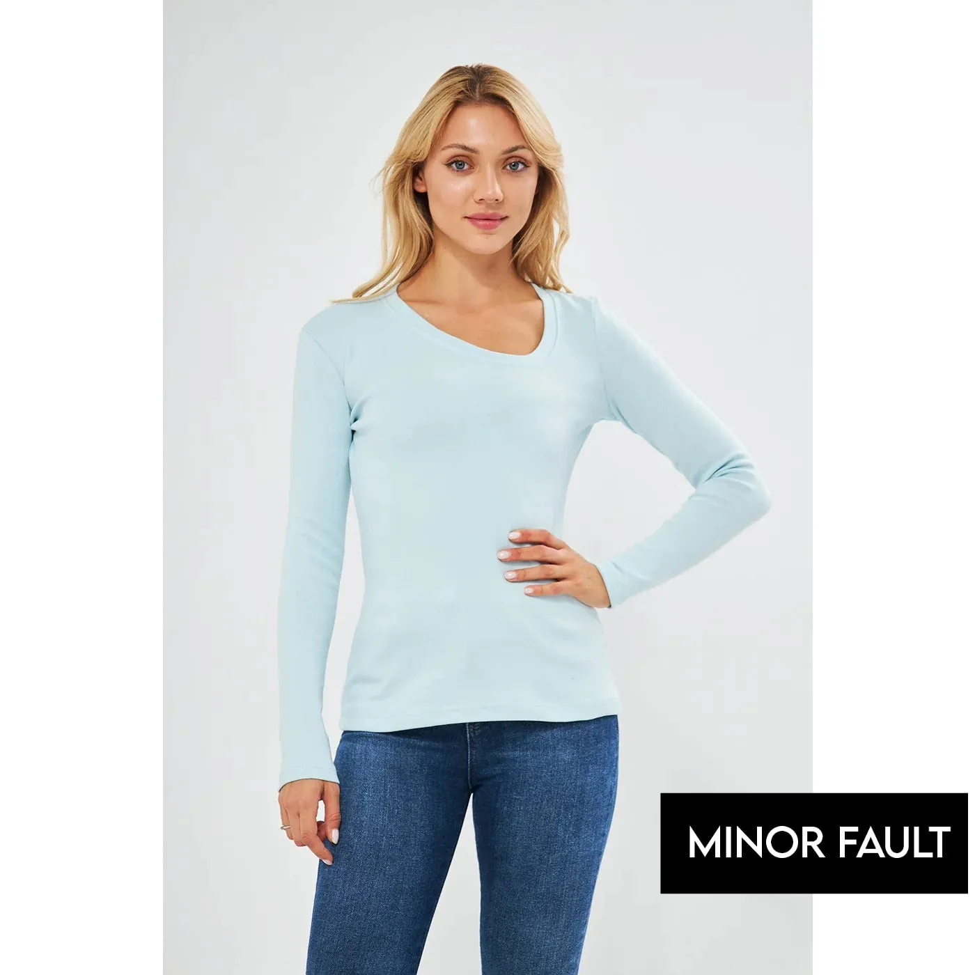 (Minor Fault) Light Blue Rib Cross Scoop Neck Top