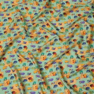 Mint Green and Multicolor Abstract Viscose Modal Satin Fabric - 110 cm Width-D19988