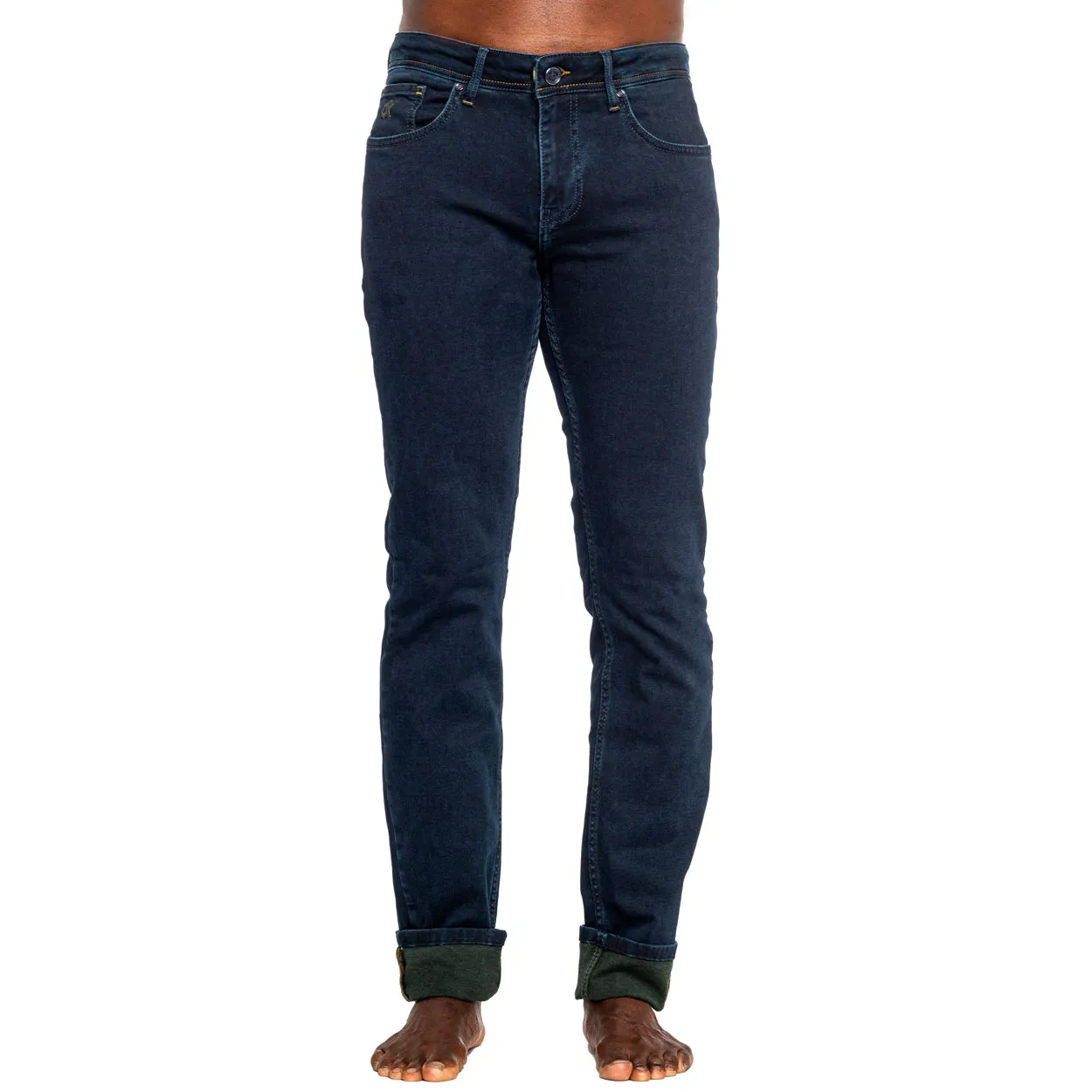 Navy Slim Fit Jeans w/ Olive Inner Lining