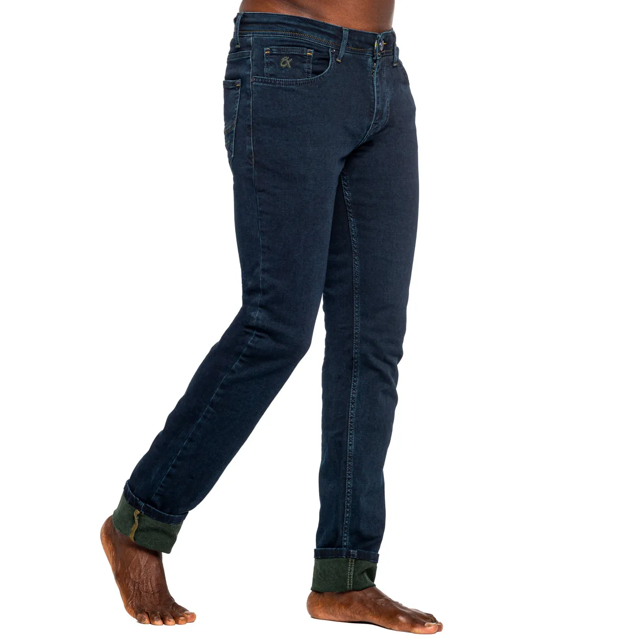 Navy Slim Fit Jeans w/ Olive Inner Lining